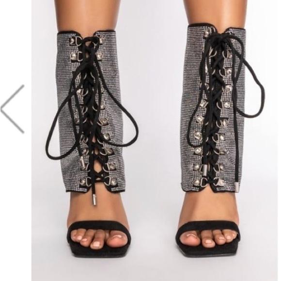 - SANDALS boot hybrid , lace up rhinestone crystals, suede fabric. - Picture 3 of 7